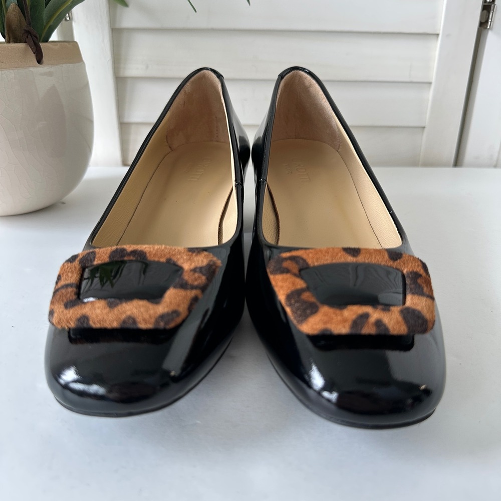 Girotti Black Patent Leopard Buckle‎ Classic Block Heel Pumps Shoe EU 39 US 8 - Picture 4 of 11